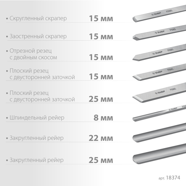 Набор резцов по дереву из 8 предметов Умелец ЗУБР 18374_2