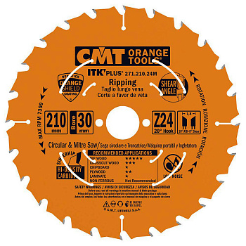 Диск пильный 210х30(+25)х1,8/1,2 20° 10° ATB + 8° SHEAR Z=24 CMT 271.210.24M