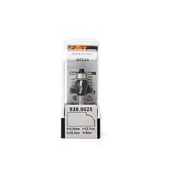 Фреза концевая радиусная с подшипником D=25,4 I=12,7 S=8,0 R=6,35  CMT PRO 938.0625