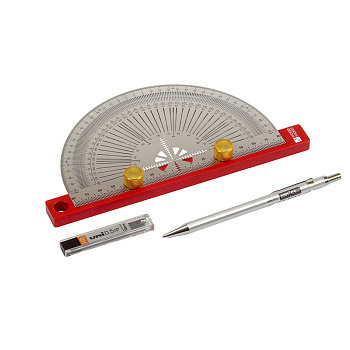 Транспортир 200 мм с упорной планкой в комплекте с механическим карандашом Woodwork RUL-20P