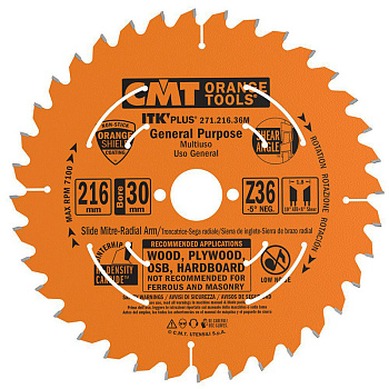 Диск пильный 216x30x1,8/1,2 -5° 10° ATB + 8° SHEAR Z=36 CMT 271.216.36M