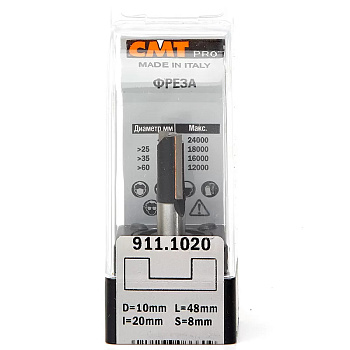 Фреза концевая пазовая D=10,0 I=20,0 S=8,0 L=48,0  CMT PRO 911.1020