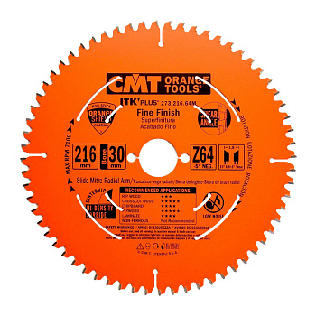 Диск пильный 216x30x1,8/1,2 -5° 10° ATB + 8° SHEAR Z=64 CMT 273.216.64M