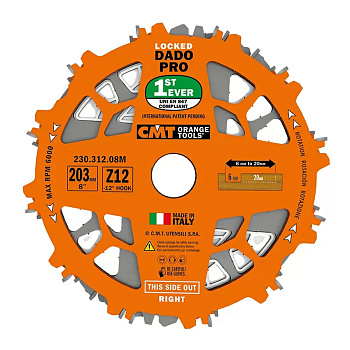 Пильный диск ДАДО 203x30x6-20 z=12 a=12 СМТ DADO CMT 230.312.08M