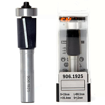 Фреза концевая обгонная с подшипником D=19,0 I=25,4 S=12,0 L=86,5  CMT PRO 906.1925