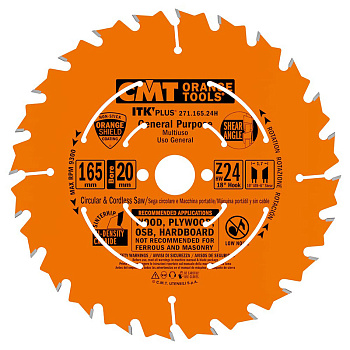 Диск пильный 165x20(+15,87)x1,7/1,1 18° 10° ATB + 8° SHEAR Z=24 CMT 271.165.24H