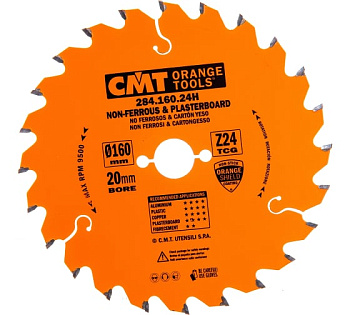 Пильный диск по цветным металлам и пластикам 160x20x2,2/1,6 Z24 TCG CMT 284.160.24H