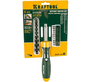Реверсивно-рычажная отвертка KRAFTOOL X-Hard-21 с насадками 21 предм.