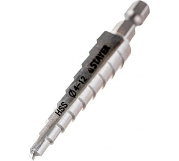 Сверло STAYER "MASTER" ступенчатое по сталям и цвет.мет., сталь HSS, d=4-12мм, 9ступ.d 4-12, L- 65 м