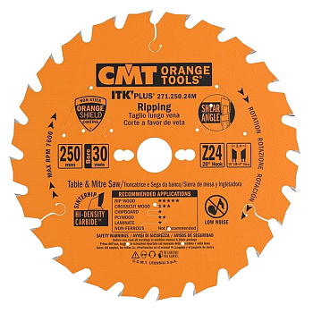 Диск пильный 250x30x2,4/1,6 20° 10° ATB + 8° SHEAR Z=24 CMT 271.250.24M