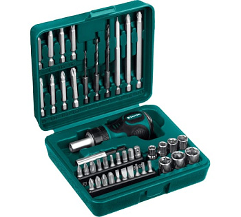 Набор KRAFTOOL отвертка реверсированая с битами, торцовками и сверлами, 43предмета