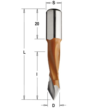 Сверло HW для присадочного станка 8x40x70 Z 2 S 10x20 RH