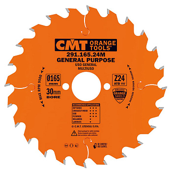 Диск пильный 165x30x2,6/1,6 15° 15° ATB Z=24 CMT 291.165.24M