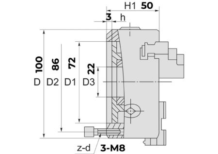 Ручной токарный патрон 7100-0002П Ф100мм